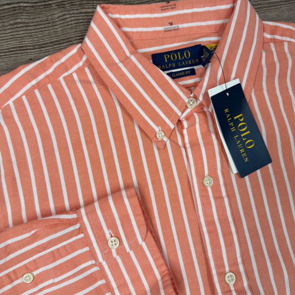 Polo Ralph Lauren Mens XL Button Down Shirt Orange White Stripe Classic Fit NWT
